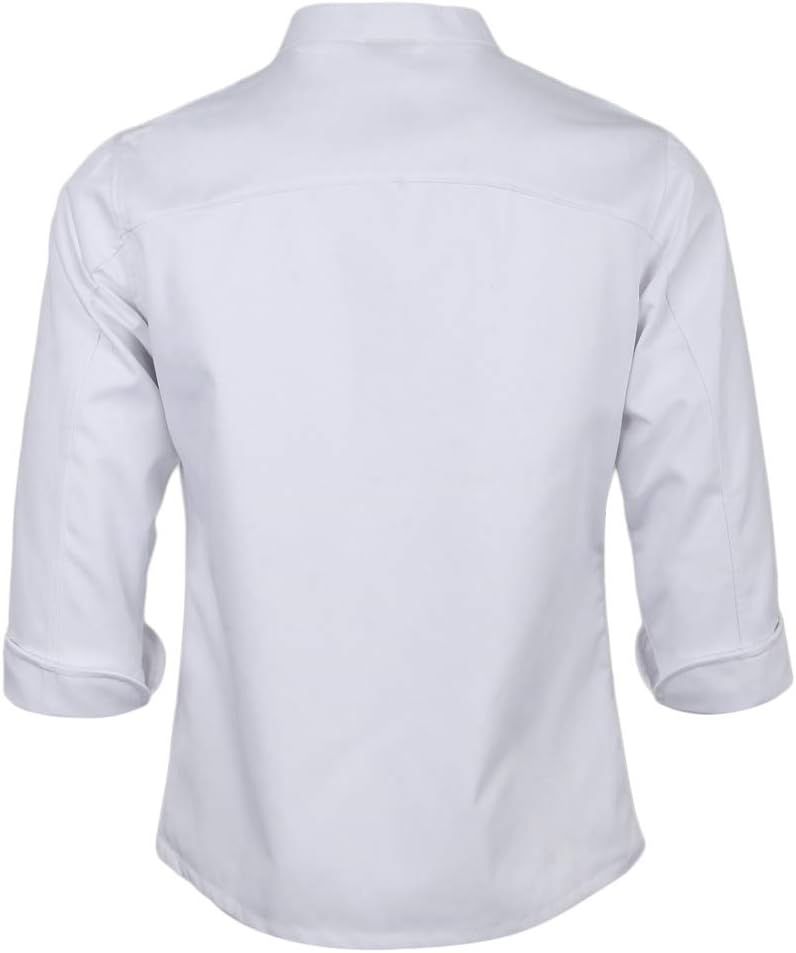 Long Sleeve Chef Jacket Retro Chefs Coat Men Women Chef Shirt Polyester Spandex Material Suitable for Restaurant Hotel Cafe Baker, White, XL
