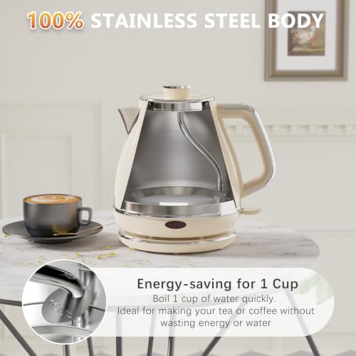 Image of Evoloop Electric Tea Kettle, 1500W /1.0L Hot Water Boiler Heater Pot, Retro Small Electric Kettle, 100% Stainless Steel BPA Free Electric Teapot, Auto Shut-Off & Boil-Dry Protection(Beige)