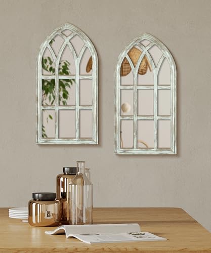 Putuo Decor Set of 2 Gothic Arch Window Frame Wall Decor with Acrylic Mirror Vintage White Cathedral Style for Farmhouse Bedroom Entryway Putuo Decor Set of 2 Gothic Arch Window Frame Wall Decor with Acrylic Mirror Vintage White Cathedral Style for Farmhouse Bedroom Entryway