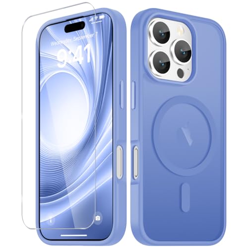 Image of YENAPOON for iPhone 16 Pro Case, Matte Magnetic Phone Cover [with 1 Screen Protector] [Support for MagSafe] [Shockproof Military Grade Protection] Translucent Frosted Back, Purple