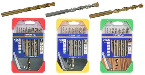 TIVOLY - Lot de 3 Coffrets Forets Haute Performance - Métal HSS Cobalt Ø1-10mm, Béton SLR Ø3-10mm, Bois HSS Bronze Ø2-10mm - Perçage Inox, Acier, Pierre, Granit, Bois - 26 Forets au Total