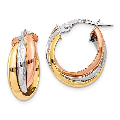 Diamond2Deal 14k Yellow Gold Tri-Color Hoop Earring (L-21 mm W-6 mm)