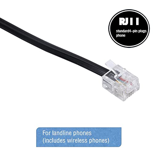 Image of Telephone landline Extension Cord Cable Cord with Standard RJ-11 6P4C Plug (10Ft-3Pack, Black)