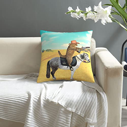 Varun Throw Pillow Covers Funny Animal Cat Riding A Horse Square Pillowcase For Home Decor Sofa Car Bedroom Pillow Case 18X18Inch #TOP6