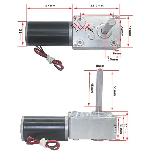 Moteur vis sans fin autobloquant DC 12V arbre D 51mm puissant - 2