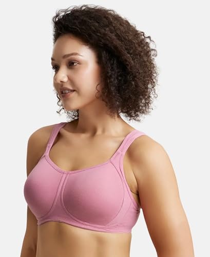 Image of Jockey FE78 Women Wirefree Padded Super Combed Cotton Elastane Stretch Full Coverage Plus Size Bra with Broad Cushioned Fabric Strap
