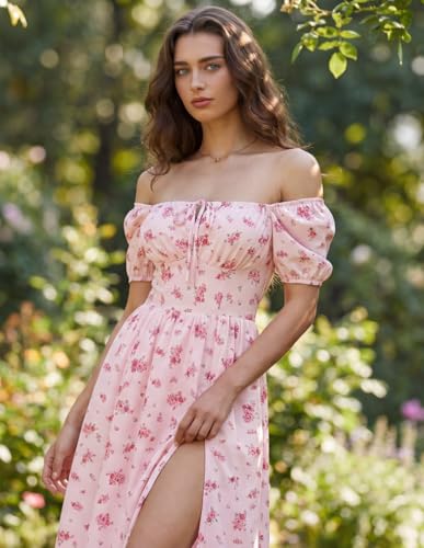 Image of Scarlet Darkness Women's Floral Corset Dress with Split 2026 Summer Spring Square Neck Midi Milkmaid Dresses