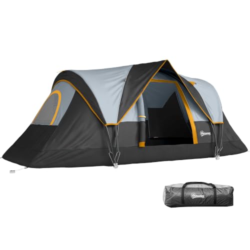 Outsunny Campingzelt für 5-6 Personen stabil wasserdicht Familienzelt mit Eingang Fenster Packtasche, Zelt mit 3000mm Wassersäule Tunnelzelt für Camping Reise Garten, Schwarz