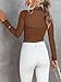 REORIA Women’s Fall Fashion Sexy Long Sleeve Mock Turtle Neck Sheer Mesh Slim Fit Ruched Night Out Leotard Bodysuits Tops Brown X-Large