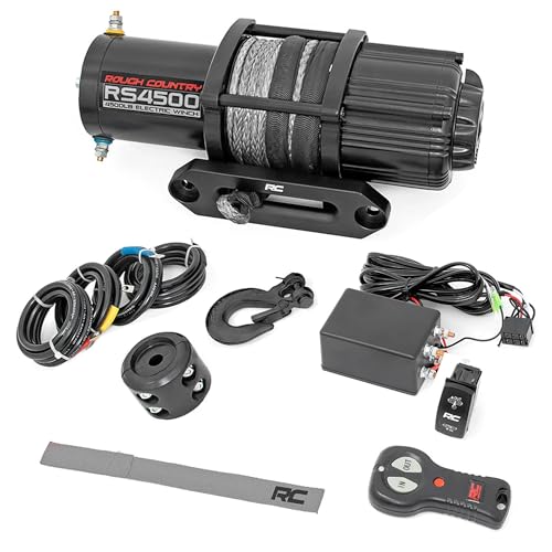 Rough Country 4,500 LB UTV/ATV Winch - ProSeries 1.4HP Electric Winch with 50 Ft Synthetic Rope, Remote, Waterproof 12V Off-Road Recovery System