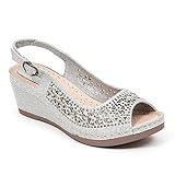 LADY COUTURE Open toe slingback wedge with Metallic studs, ANITA SILVER 9