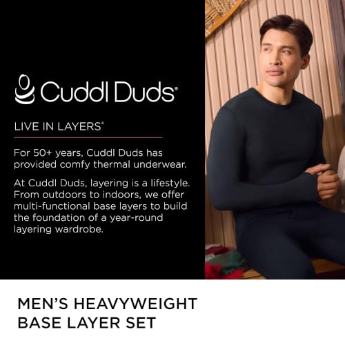 Image of Cuddl Duds Heavyweight 2 Piece Sets Base Layer Thermal Underwear for Men | Winter Clothing, Fleece Lined Long Sleeve Top & Leggings, Soft Lounge Set for Cold Weather, Moisture Wicking Heat Retention