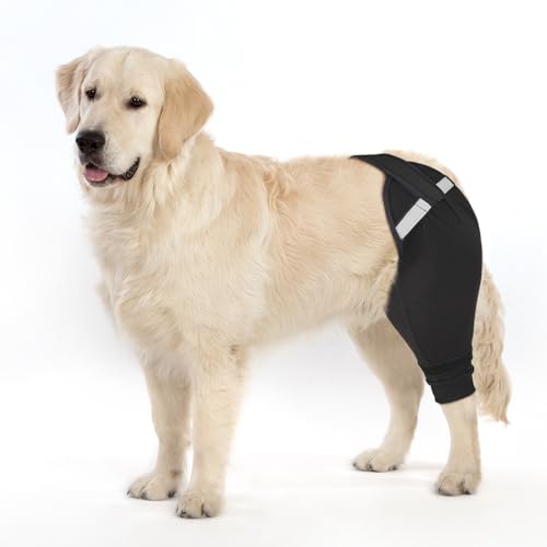 Image of Dog Rear Leg Sleeve to Stop Licking, Upgraded Hind Leg Cover to Stop Slipping, for TPLO Surgery, Skin Conditions, Wounds, Breathable Soft Fabric, Dog Cone Alternative(Black,Right L)