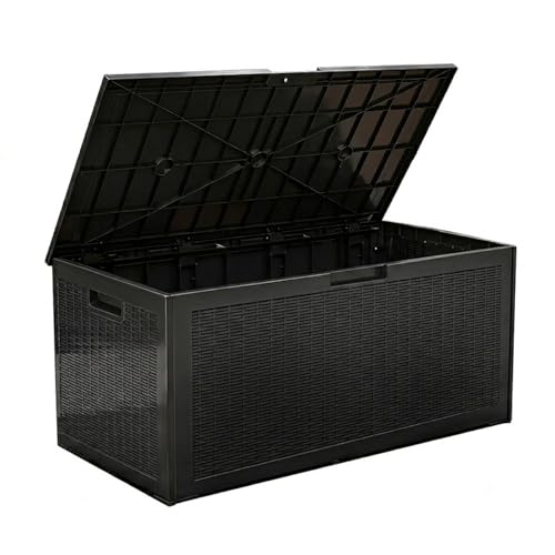 Caja para Paquetería Exterior 380L, Arcón Impermeable para Entregas y Jardín, Baúl de Resina con Cerradura, Montaje Fácil sin Herramientas, Negro