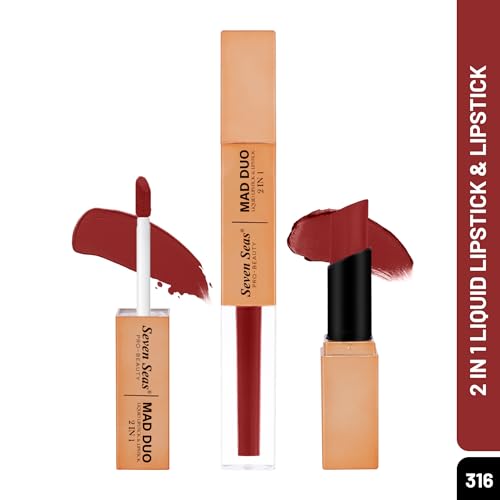 Image of Seven Seas 2in1 Non-Transfer | Smooth Texture | Hydrating | Long Lasting | Water-Proof | Full-Coverage Mad Duo Liquid Lipstick & Lipstick (Totem Pole, 4ml,3g)