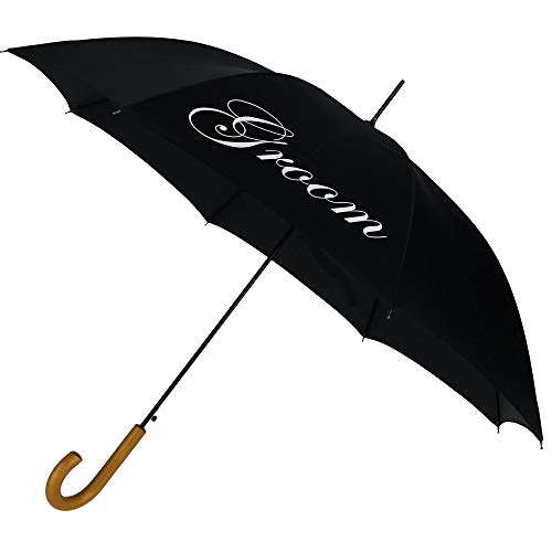ShedRain Men\'s Script Groom Wedding Stick Umbrella with Hook Handle, Black