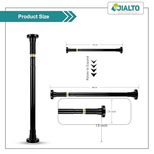 Image of JIALTO Adjustable Bathroom Curtain Rod | Extendable 110 To 200 Cm Shower Curtain Rod Without Drill for Wall Anti-Skid Spring Pull | Door Curtain | Bathroom Pipe Rod | Curtain Stand - BLACK,Pack Of - 1