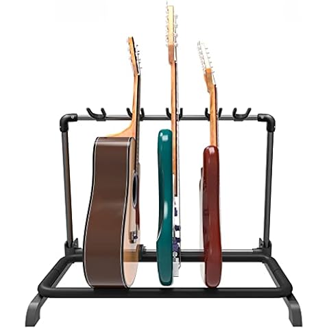 GUITTO Multi Guitar Rack Stand Foldable Universal Display Rack Portable Guitar Holder for Band Stage Bass Acoustic Guitar -5 Holder GGS-07 Cover
