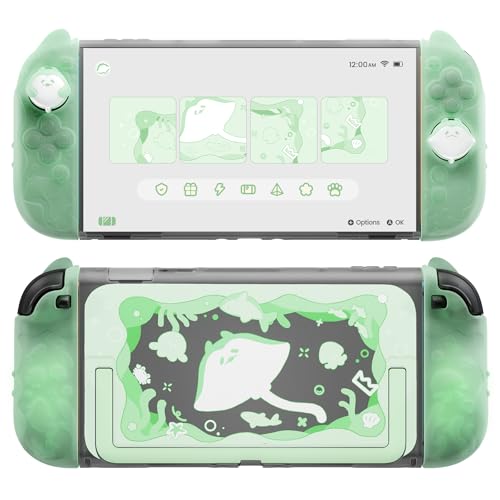 PlayVital Switch2対応保護ケース 可愛いオーシャンウィスパーシリーズ ドック対応 ハードシェルケース+シリコングリップ サムグリップ&ステッカー付属 耐衝撃 保護カバー 【パステルグリーン】