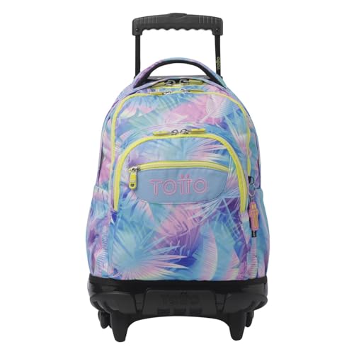 TOTTO - Mochila Escolar con Ruedas, Modelo Renglones, Capacidad 26,21 Litros, Bolsillo para PC 14', Bolsillo Botella, Correas en S para Mayor Comodidad, Resistente, Estampado Prisma