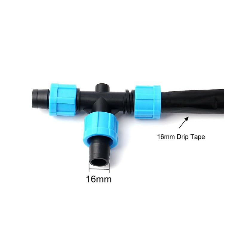 Conector de bloqueo de rosca de 3 vías PE azul de 25 uds., conector de codo en T de 16 mm de diámetro exterior for riego de jardín