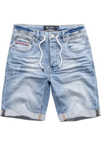 Amaci&Sons Herren Jeans Short Männer Kurze Bermuda Hose Regular Fit 7038 Hellblau W33