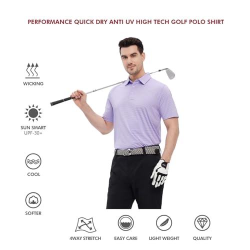 Image of Men's Golf Polo Shirts Short Sleeve Striped Performance Moisture Wicking Dry Fit Golf Shirts for Men