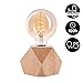 Produktbild CROWN LED Tischlampe Vintage Batteriebetrieben - Design Tischleuchte aus Holz Eiche hell E27 Fassung inkl. Retro Edison LED Glühbirne EL19
