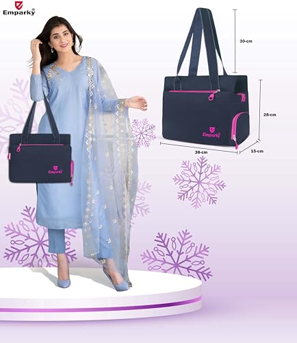 Image of Women Bag, Black with Turquoise Accents, Tote Bag with Multiple Zipper Pockets