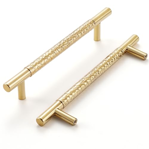 FLIRABBIT Polished Brass Cabinet Pulls, 2 Pack Modern Gold Cupboard