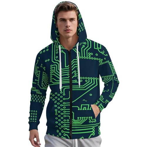 Circuit Board Pattern Men's Hoodie Full-zip Hooded Sweatshirt Zip-up Pockets Jackets2