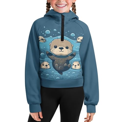Half Zip Up Hoodies for Girls 5-14 Years Cropped Sweatshirt with Pocket Raglan Sleeve Fall Winter Clothes