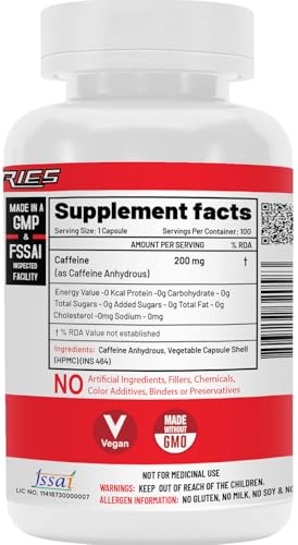 Image of NutriJa Caffeine 200mg 100 Capsules | Pure & Potent | Boosts Performance & Metabolism
