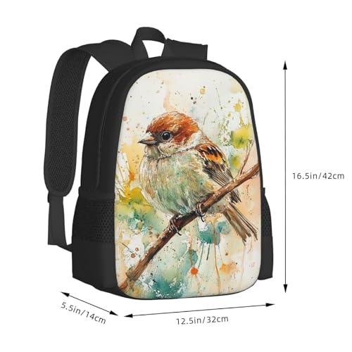 Everyday Unisex 17 Inch Backpack Sparrow Watercolor Branch Reliable Choice for Routine Commutes Errands & Casual Use3