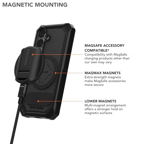 Image of Rokform Rugged Case Compatible with Galaxy S25, Magnetic Cover with Twist Lock, Drop Tested Armor (Black)