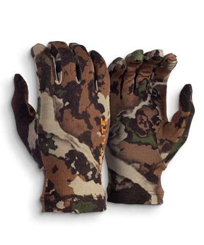 First Lite Aerowool Touch Liner Merino Wool Glove - Lightweight, Touchscreen Compatible Camo Hunting Gloves - First Lite Fusion - Medium