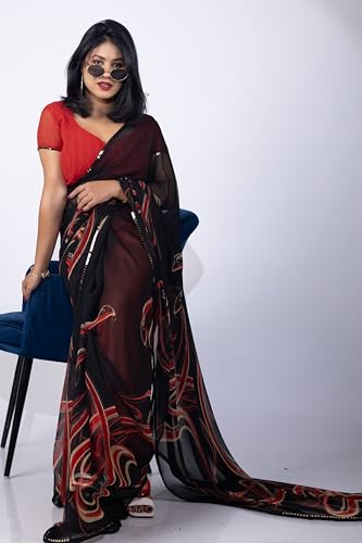 Image of MIRCHI FASHION Women Sari Georgette Chevron Printed | Modern Pattern Farewell and Festive Drape with Matching Blouse Piece