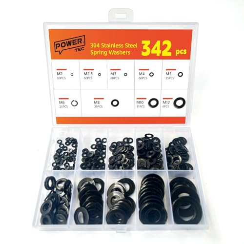 342 Pcs Black Stainless Steel Penny Washers Spacers Set Assorted Metal Washers For Bolt Sscrews Flat Washer For Home Decoration Factories Repair (342 Black Stainless Steel Washers)