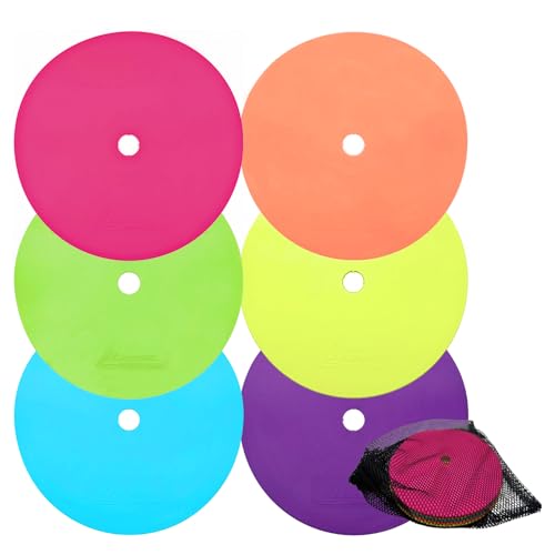 LEZER 9 Inch Flat Cones Spot Markers Soccer Cones Field Court Markers Sit Spots Flat Discs Soccer Training Equipment Agility Practice Football Made in Taiwan Set of 6