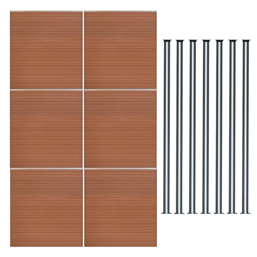 Valla exterior WPC 185x1045cm |MARRÓN| 6x Paneles + 7 Postes de aluminio C/LED solar | Panel doble cara | Diseño moderno | Fácil de montar | Ideal jardín o cerramientos | Valla de privacidad