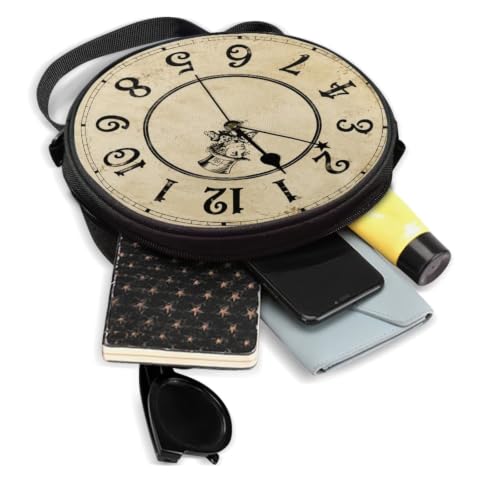 Image of Women Novelty Round Clock Shape Zippered Clock Purses for Women Tote Handbag Shoulder Bag, Gift for Mom Girlfriend