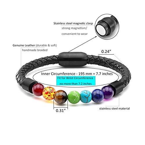 Jovivi 03-AJUS-JA01957 7 Chakra Beads Bracelet Healing Crystals Stone Energy Beads Balancing For Men Women Leather Cuff Bracelets Stainless Steel Buckle thumb #2