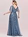 Ever-Pretty Women's Plus Size Sequin Embroidered Formal Evening Gown V-Neck Sheer Short Sleeve A-Line Mother of Biride Dress Haze Blue US14