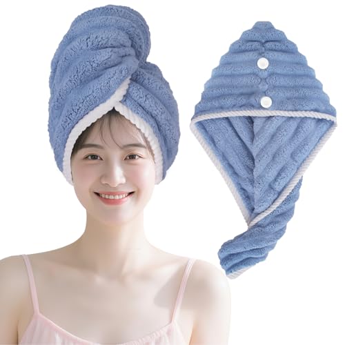 ヘアドライタオル 髪の毛 タオル 速乾 タオルキャップ 大人 子供用 超吸水 軽量 マイクロファイバー ふわふわで触り心地 お風呂上がり ヘアターバン ヘアキャップ 髪 まとめる 幅26cm×高さ68cm ストライプ シンプル 持ち運びに便利 温泉 出張