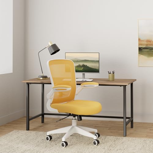 FelixKing Office Chair, Ergonomic Desk Chair Breathable Mesh Chairs Adjustable High Back Lumbar Support Flip-up Armrests, Executive Rolling Swivel Comfy Computer Chairs Home Office Yellow