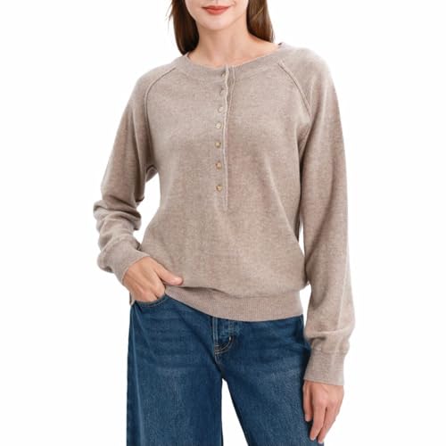 Image of Amazhiyu Women's 100% Wool Henley Sweaters Long Sleeve Button Up Tops