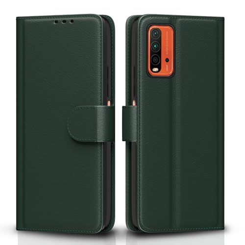 Image of Pikkme Flip Cover for Redmi 9 Power /Poco M3 Leather Finish | Inside TPU with Card Pockets | Wallet Stand and Shock Proof | Complete Protection Flip Case(Green)