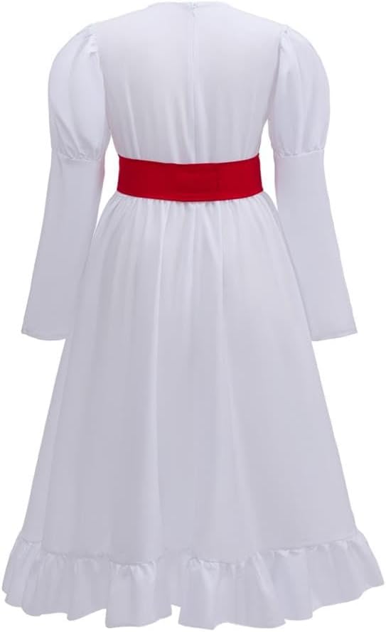 Dressy Daisy Girls Creepy Haunted Doll Horror Costume with Wig Scary White Dress Up Outfit Halloween Birthday Party Cosplay