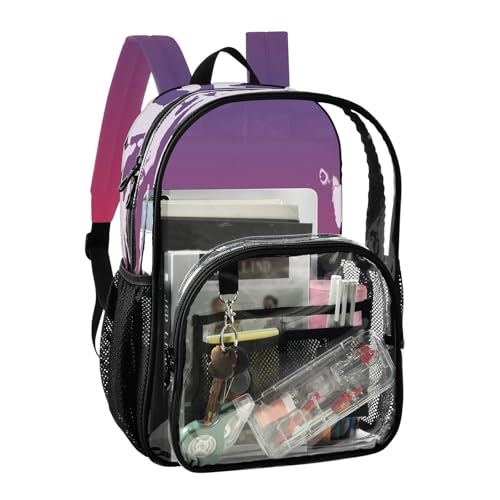 Travel Clear Backpack Floral Boys Backpacks for Girls See through Approved Bag Ombre Violet Cerise Gradient2
