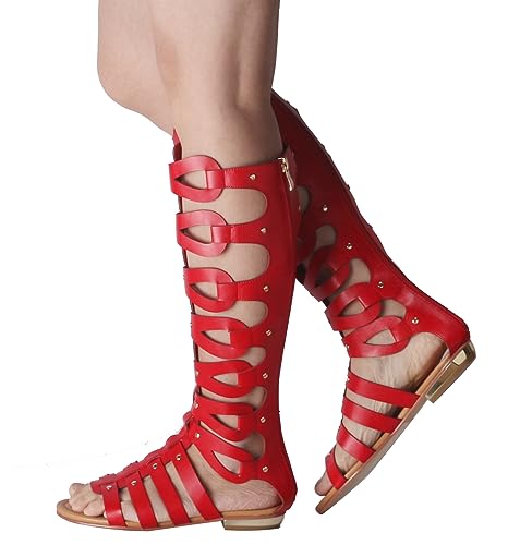Image of Hanfike Knee High Sandals for Women Gladiator Cut Out Summer Roman Boots